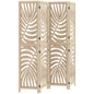4 Panel Privacy Screens, Detachable Folding Room Divider with Palm Leaf Design for Home Office, Natural Wood Finish