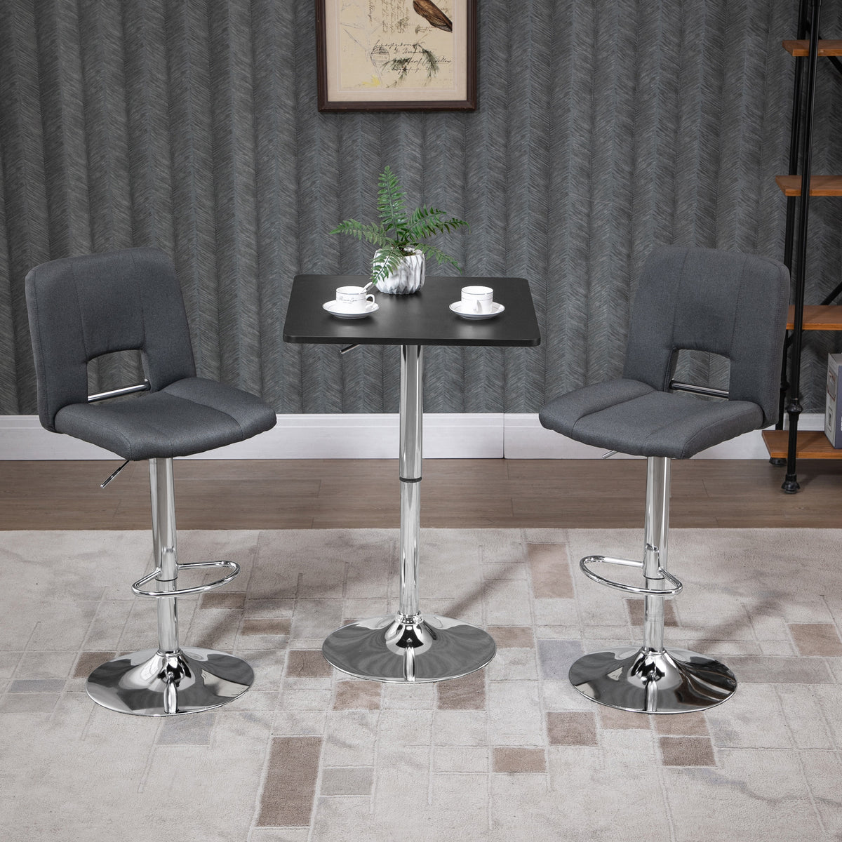 Modern Height Adjustable Counter Bar Table with 360° Swivel Tabletop and Electroplating Metal Base, Pub Desk for Living Room, Kitchen, Restaurant, Pub, Black and Silver