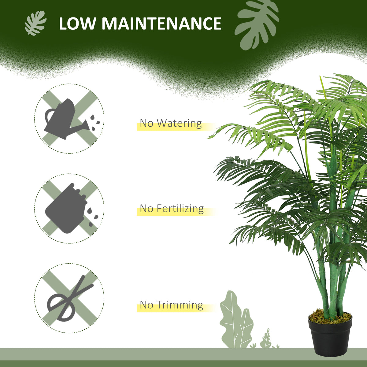 125cm/4FT Artificial Palm Plant Decorative Tree with Nursery Pot, Fake Plastic Indoor Home Office Décor, Green