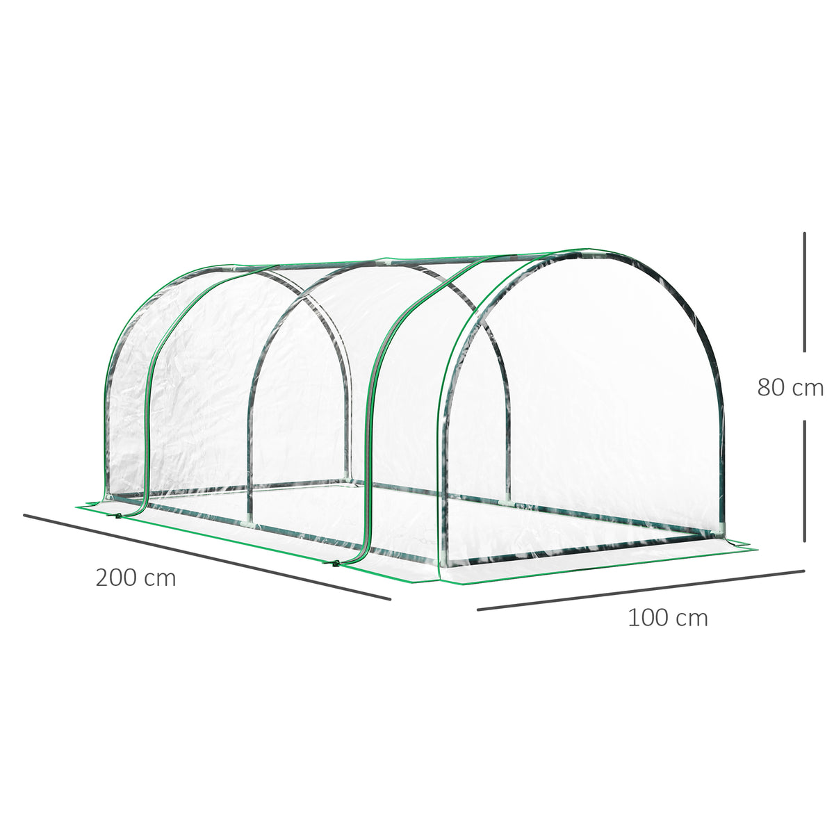 Tunnel Greenhouse Green Grow House for Garden Outdoor, Steel Frame, PVC Cover, Transparent, 200 x 100 x 80cm