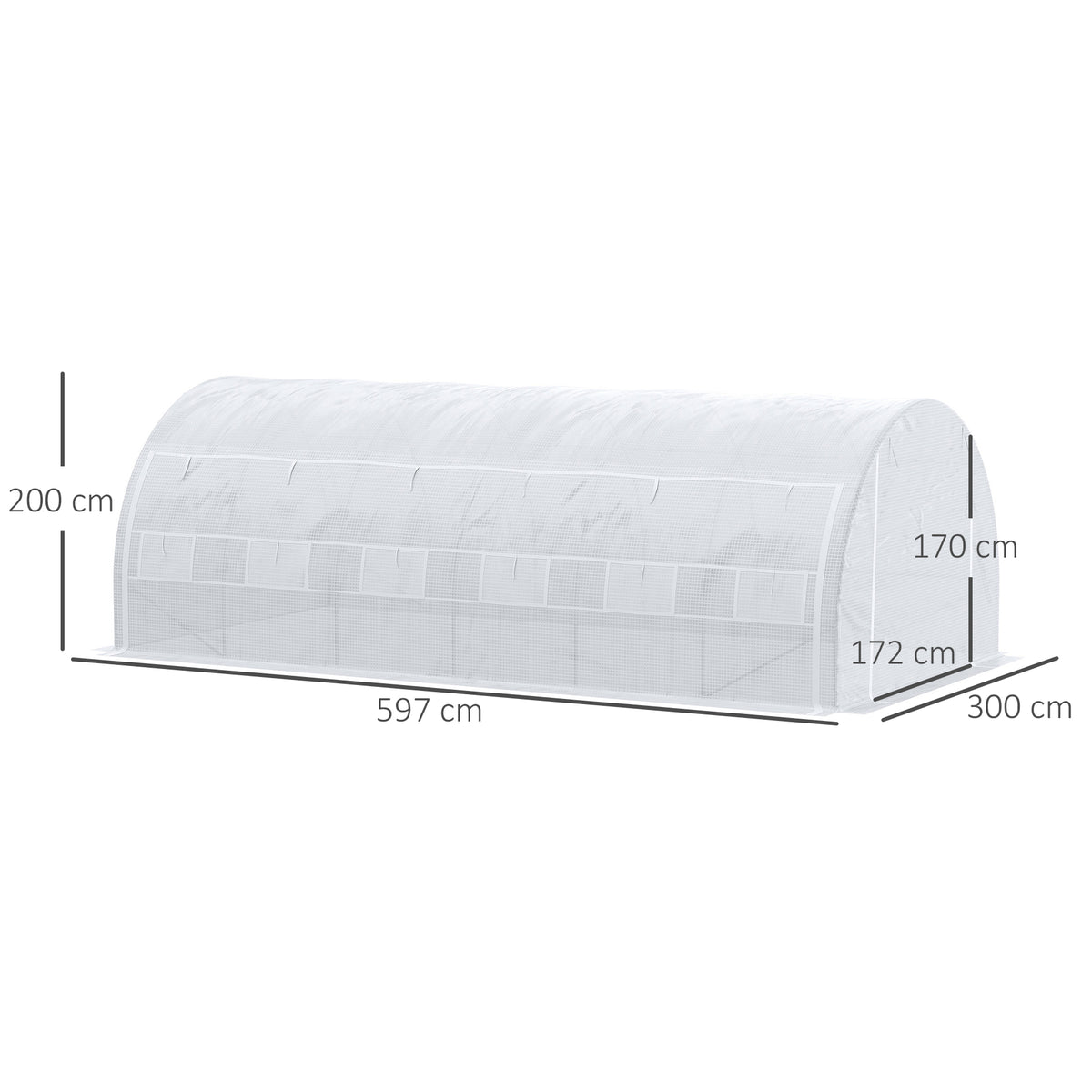 6 x 3 x 2 m Polytunnel Greenhouse with Roll-up Side Walls, Walk-in Grow House Tent with Steel Frame, Reinforced Cover, Zipped Door and 12 Mesh Windows for Garden, White
