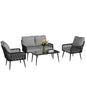 Rattan Garden Furniture Set, 4 Piece Outdoor Patio Furniture with Tempered Glass Table and Chairs, Indoor Balcony Conservatory Set