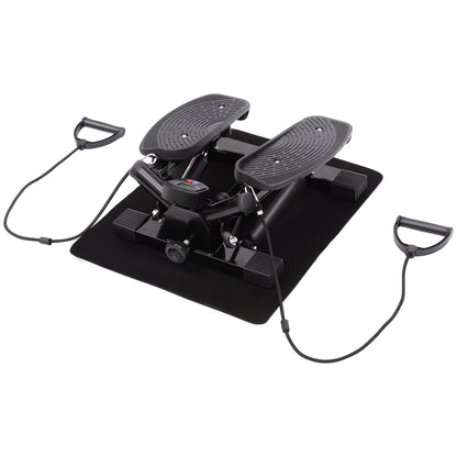 Portable Mini Stepper, Exercise Fitness Machine for Legs Arms Thigh Toner Toning Machine, Stair Steps Workout Training Fitness, w/ Resistance Bands and Floor Mat, Black