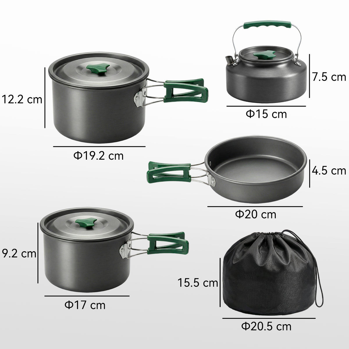 Camping Cookware Set for 4-5 People, Lightweight Aluminium Camping Cooking Kit with Anti-Scald Handles, Grey