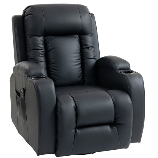 PU Leather Recliner Chair, Recliner Armchair with Extended Footrest, Cup Holders and Side Pockets