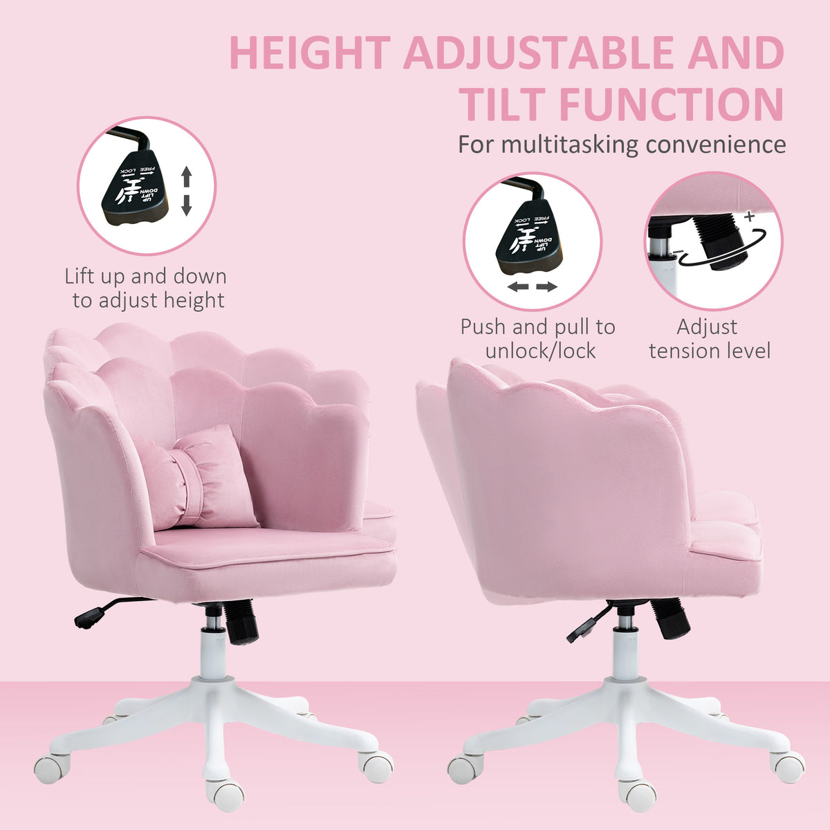 Velvet-Feel Petal Back Office Chair - Pink