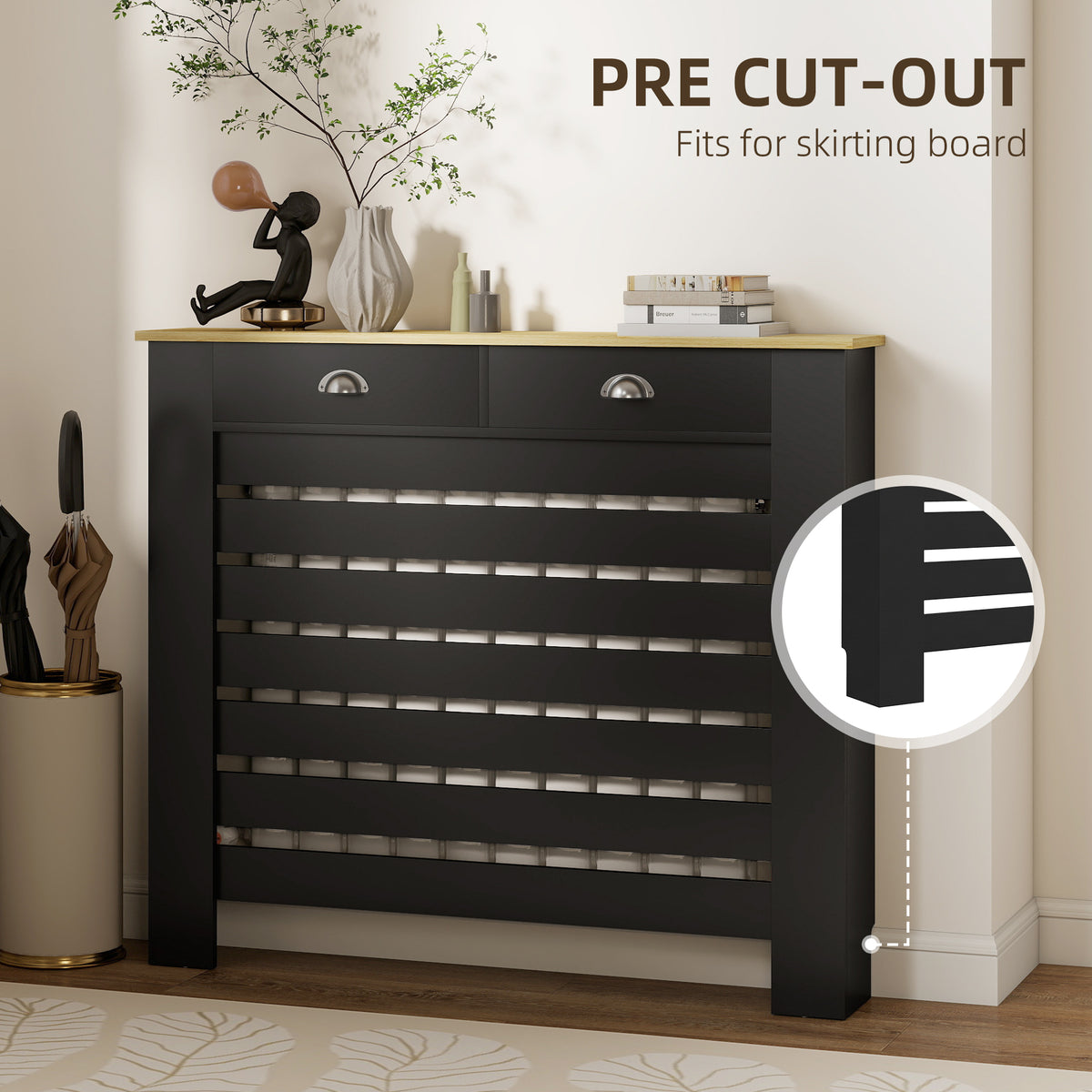 95.5H x 111Wcm Radiator Cover, with Drawer - Black