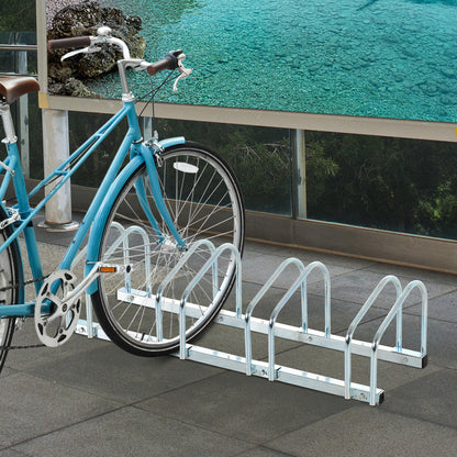 Bike Stand Parking Rack Floor or Wall Mount Bicycle Cycle Storage Locking Stand 145W x 33D x 27H (5 Racks, Silver)