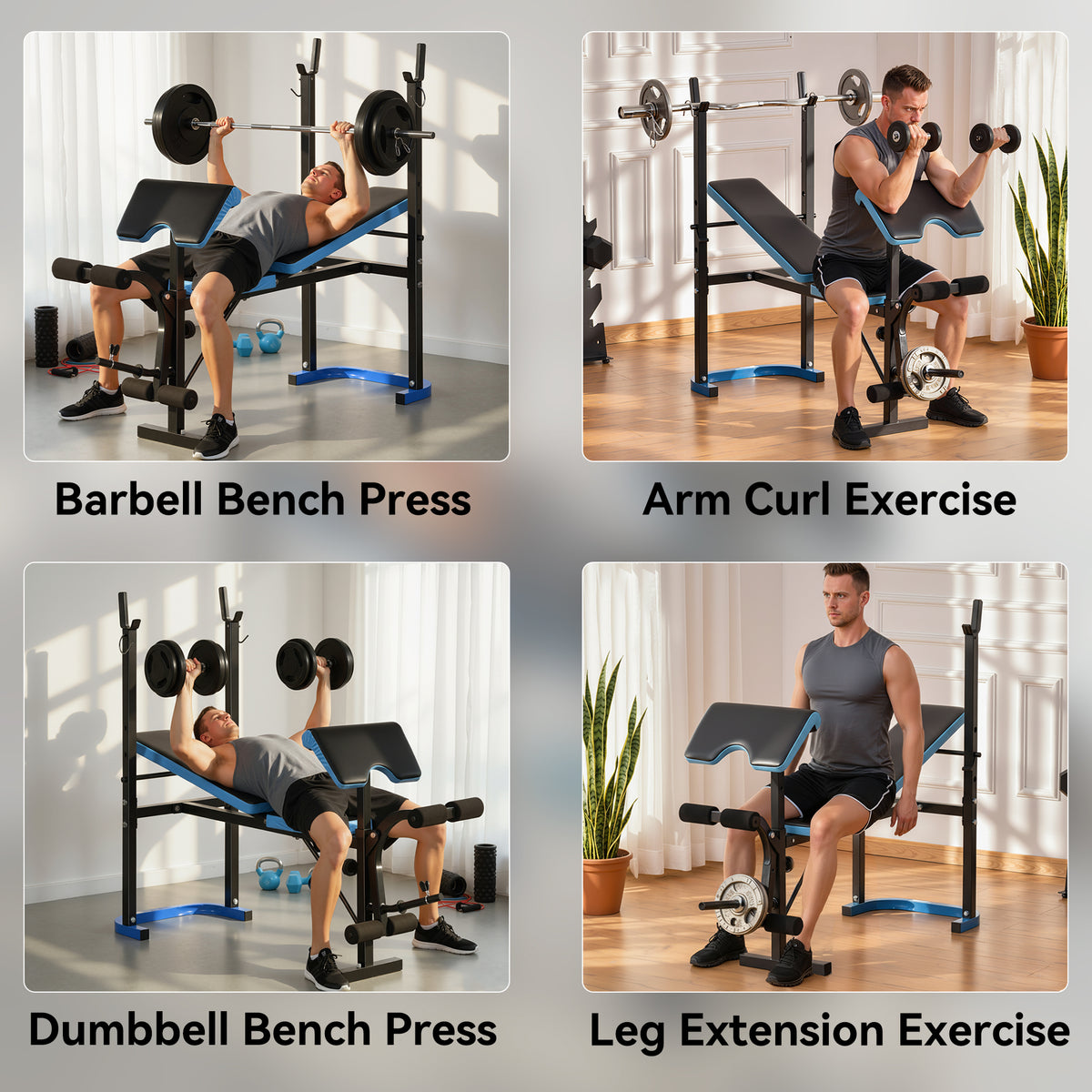 Adjustable Weight Bench with Leg Developer Barbell Rack for Lifting and Strength Training Multifunctional Workout Station for Home Gym Fitness, Black