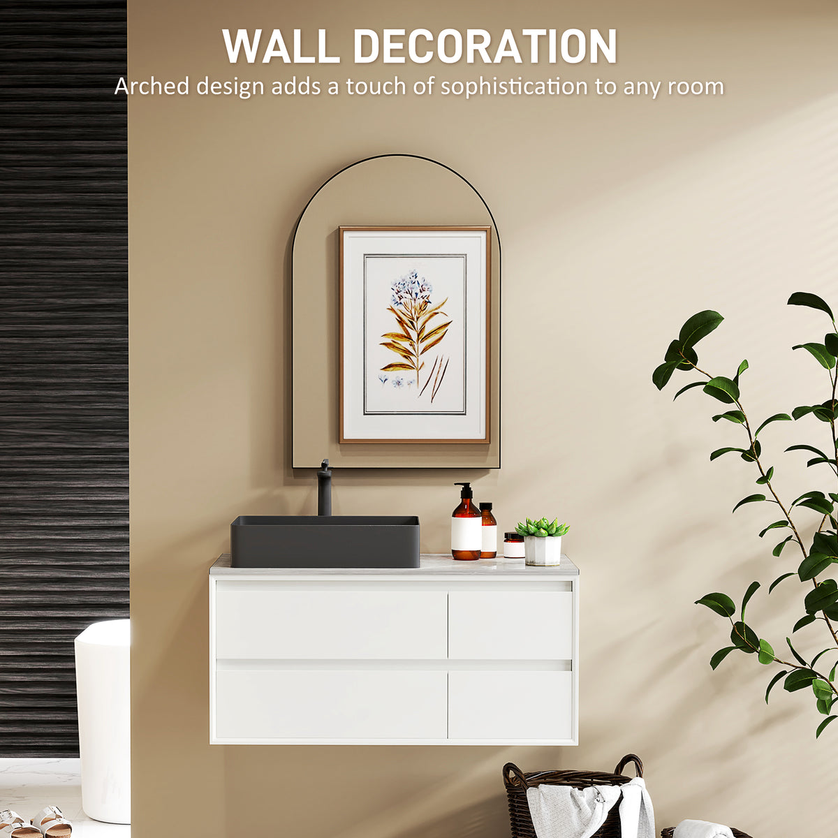 60 x 90cm Arched Home Mirror - Black