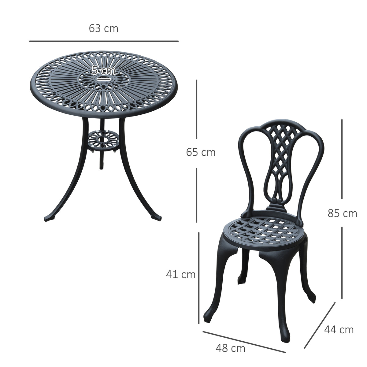 3 Piece Small Patio Furnture Cast Aluminium Bistro Set Garden Outdoor Table and Chairs Shabby Style