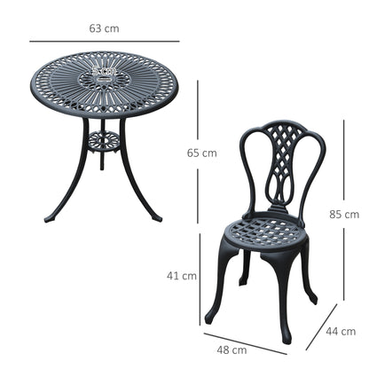 3 Piece Small Patio Furnture Cast Aluminium Bistro Set Garden Outdoor Table and Chairs Shabby Style