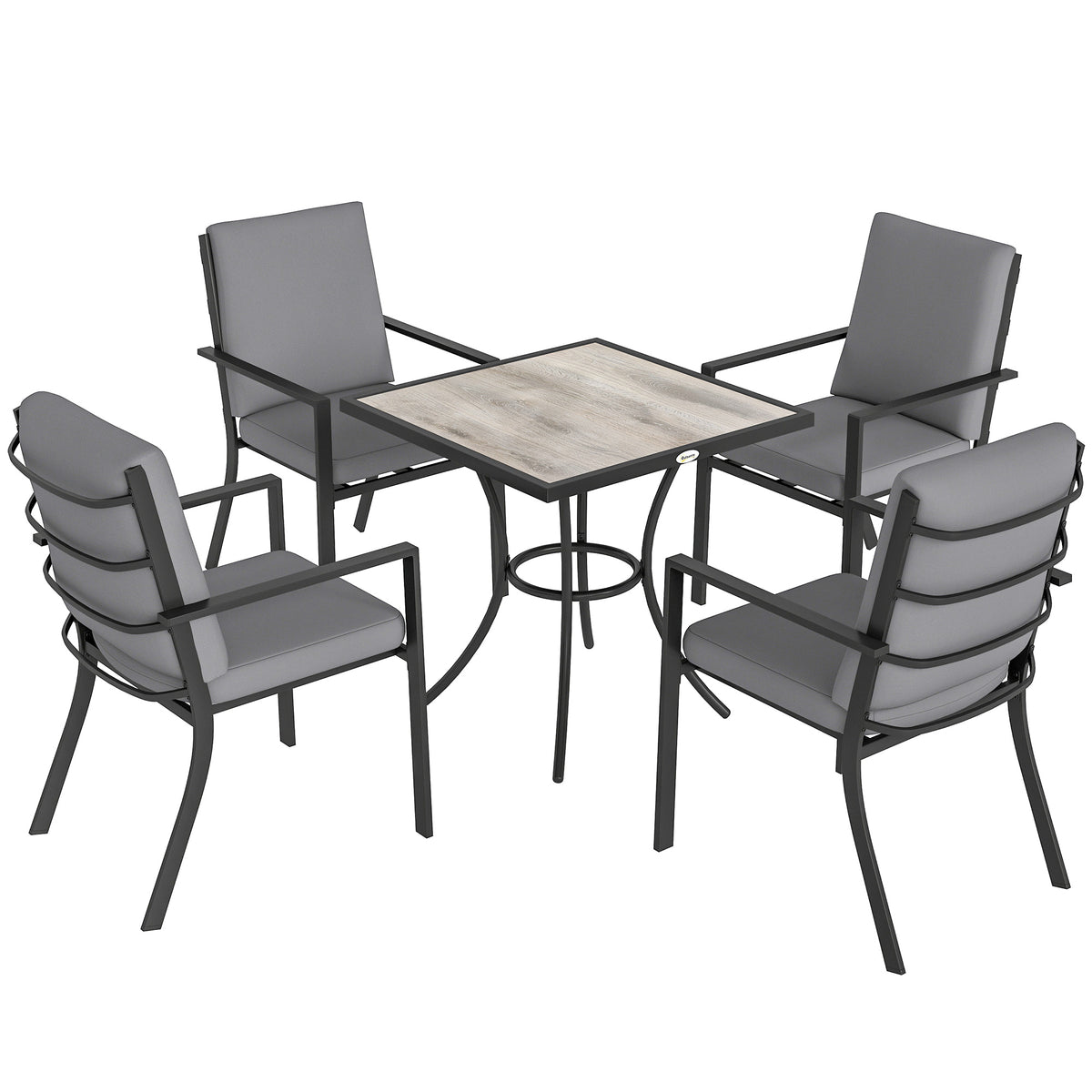 5 Pieces Outdoor Dining Set with Cushions, Garden Dining Set for 4 with Square Table and Stackable Chairs