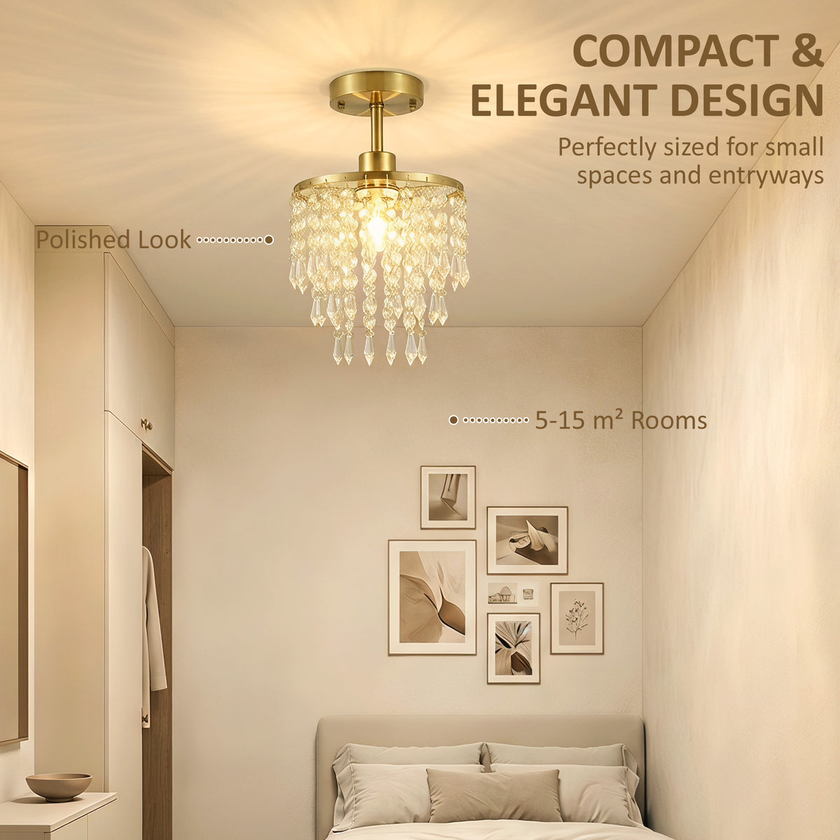 Crystal Ceiling Light with 57 Crystal Strands, Ceiling Light with Mounting Plate for Hallway