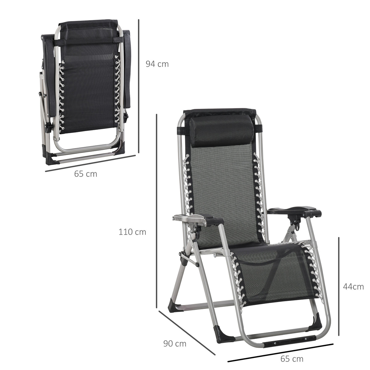 2pc Reclining Zero Gravity Sun Loungers, Folding Chaise Lounge Chair with Cushions