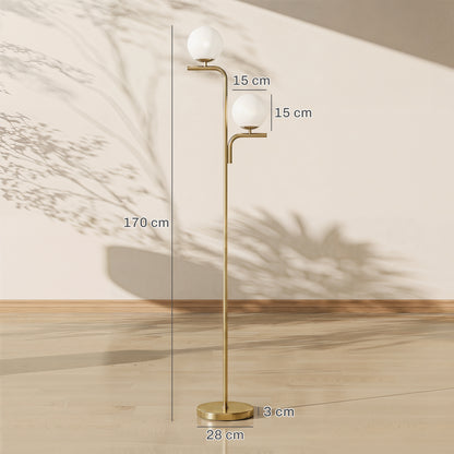 LED Floor Lamp, Modern Standing Lamp with 3 Colour Temperatures, Globe Glass Shades and Foot Switch