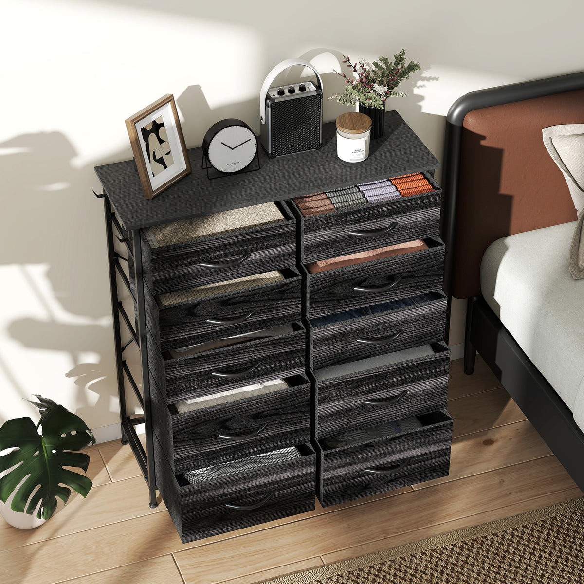 Chest of Ten Fabric Drawers - Black
