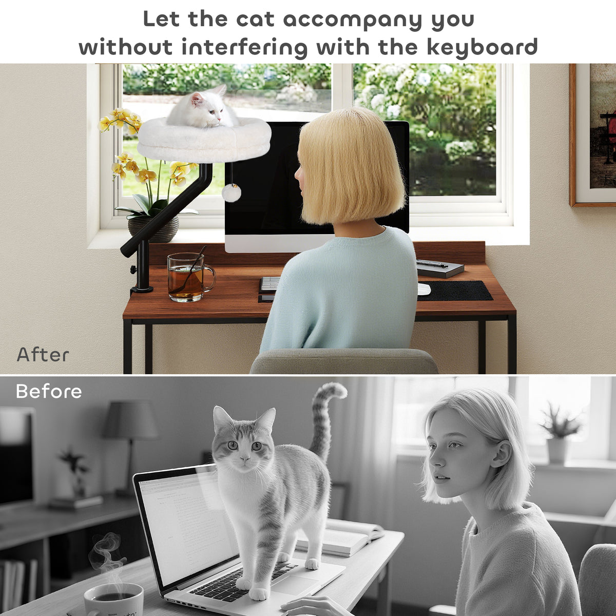 Cat Desk Bed, Cat Hammock 360° Rotatable Adjustable for Window, Table, Work