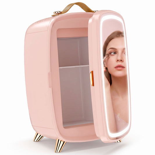 Skincare Refrigerator, 6L Mini Cosmetic Fridge with LED Mirror, Cooling Function for Bedroom, Skincare, Office