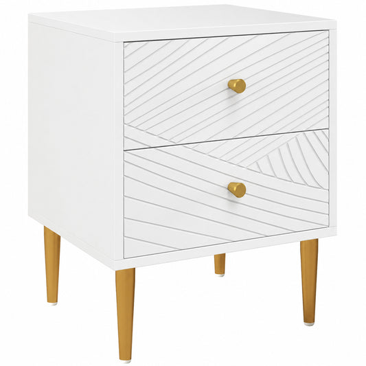 Two-Drawer Bedside Table - White/Gold-Tone