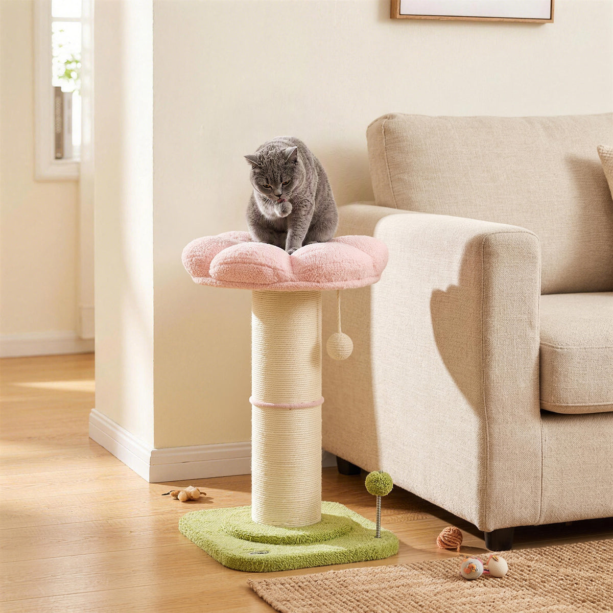 Cat Tree, Flower Cat Scratching Post with Thick Sisal Post, Dangling & Spring Balls, Bed, Kitty Activity Centre