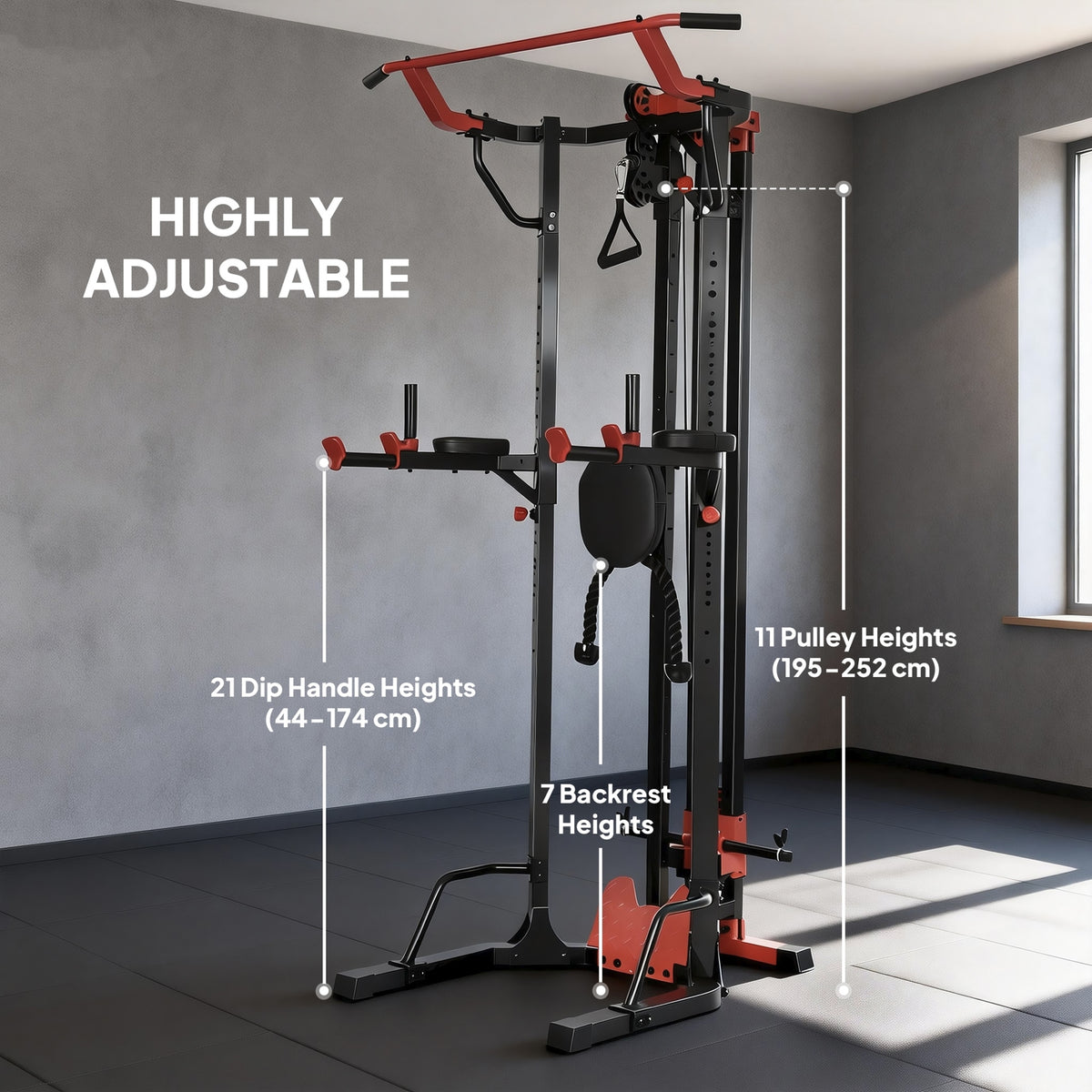 Power Tower with Lat Pull Down Machine, Pull Up Bar, Dip Station, Adjustable Height Power Pack for Home Gym