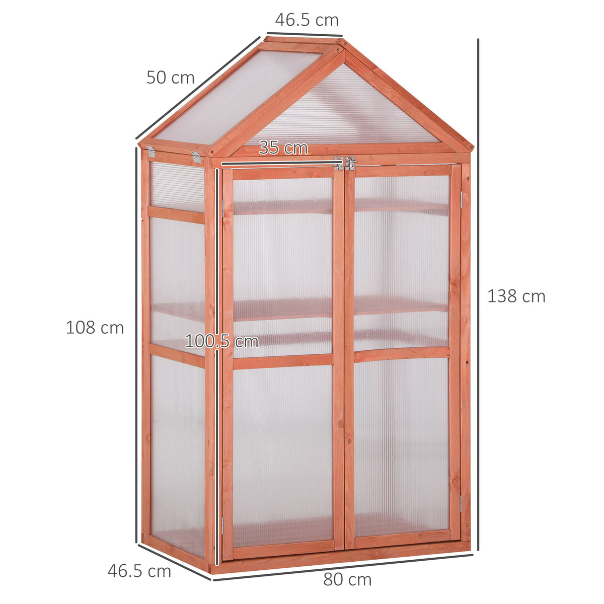 Garden Cold Frame Polycarbonate Greenhouse with Adjustable Shelves, Double Doors, Openable Top Covers, Grow House for Flower Vegetable Plants, 80 x 47 x 138cm