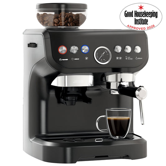 15 Bar Coffee Machine with Adjustable Grind, Steamer and Accessories, Good Housekeeping Institute Approved