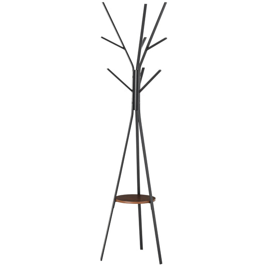 Freestanding Metal Coat Rack Stand 9 Hooks Clothes Tree with 1 Shelf Hat Display Hall Tree Hanger Bag Umbrella Hanging Organiser Brown