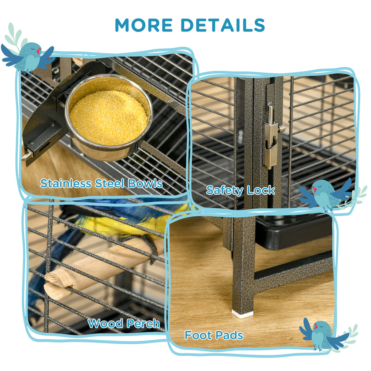 Parrot Cage, Travel Carry Pet Bird Cage, with Metal Handle