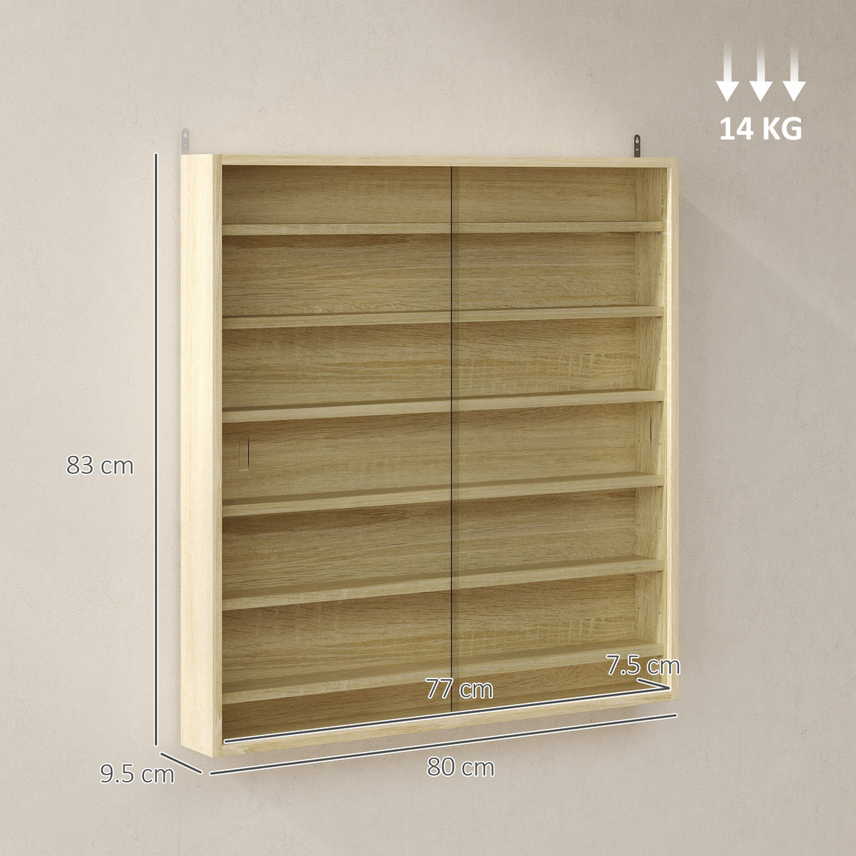 Six Shelf Display Cabinet, with Glass Doors - Oak