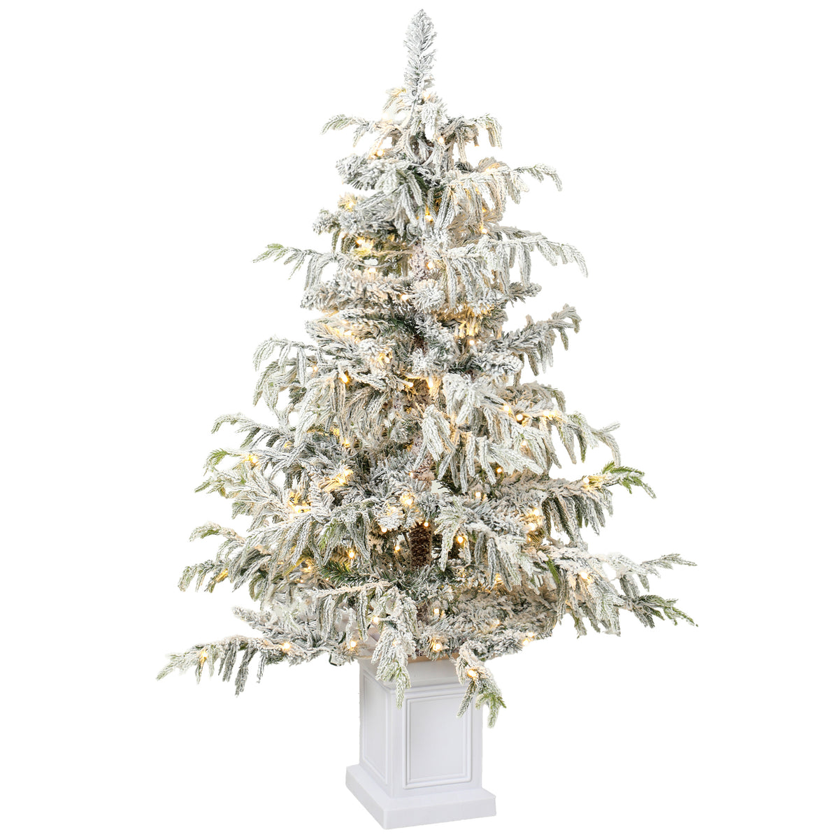 4ft Prelit Flocked Christmas Tree, Artificial Snow Flocked Spruce with 160 Warm White LED Lights, 8 Modes, Green