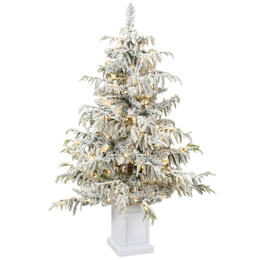 4ft Prelit Flocked Christmas Tree, Artificial Snow Flocked Spruce with 160 Warm White LED Lights, 8 Modes, Green