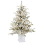 4ft Prelit Flocked Christmas Tree, Artificial Snow Flocked Spruce with 160 Warm White LED Lights, 8 Modes, Green