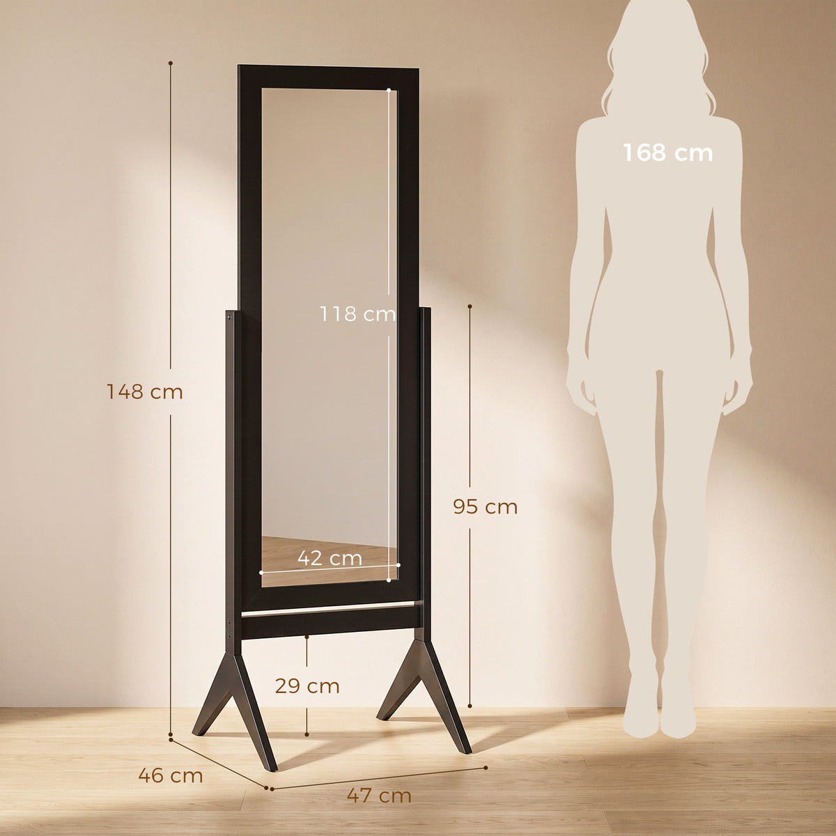 Freestanding Adjustable Angle Dressing Mirror, Full Length Mirror for Bedroom, Living Room, 148 x 47 cm