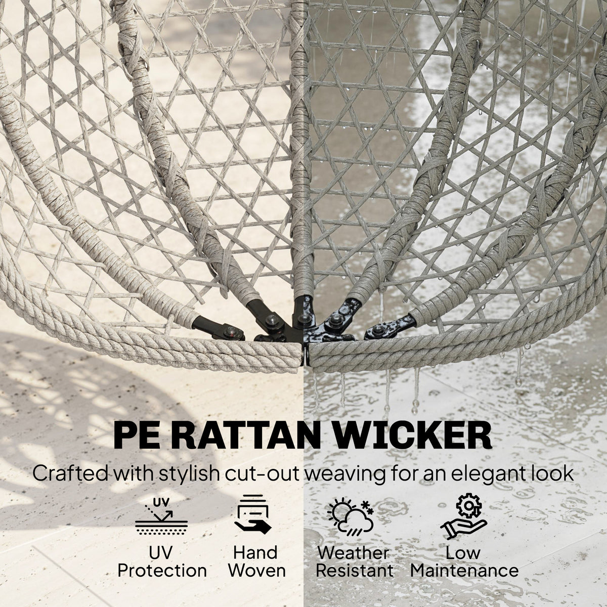Hanging Egg Chair, Indoor Outdoor Rattan Hammock Swing Chair with Stand, Safety Strap, Foldable Basket
