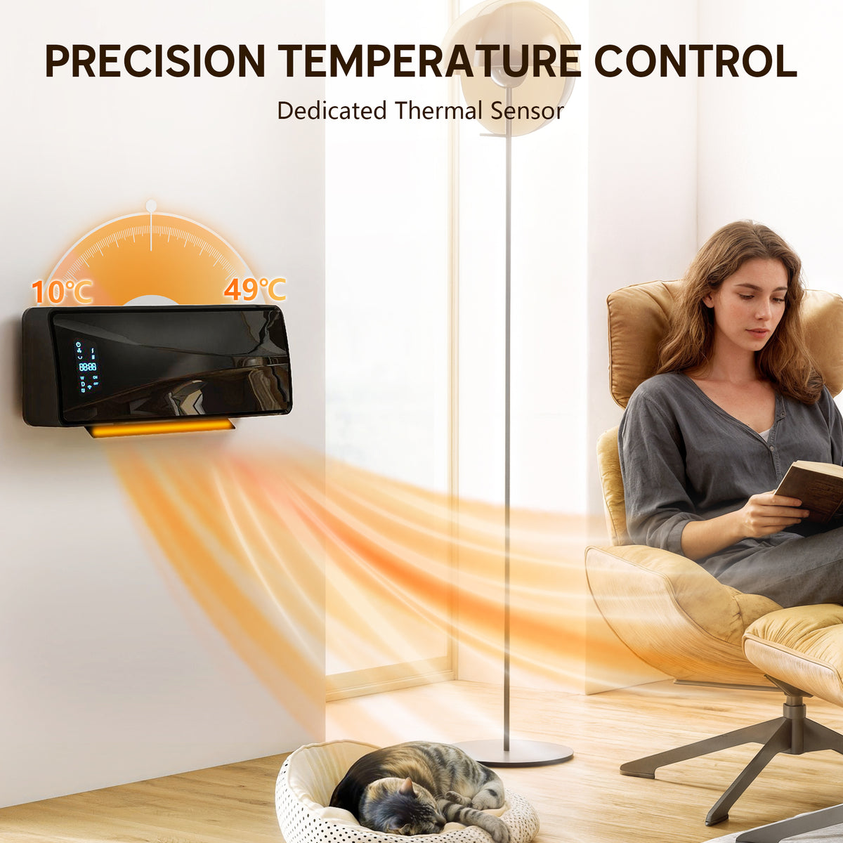 2000W Ceramic Electric Heater with Fan, Adjustable Thermostat, Wall Mounted