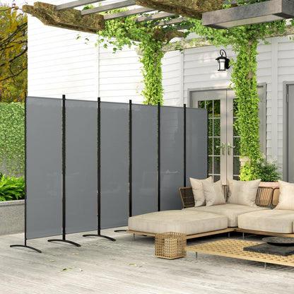 6 Panel Folding Room Divider, 1.7m Privacy Screen with Wide Feet, Portable Freestanding Metal Partition Separator for Office, Living Room, Bedroom, Dining Room, Dark Grey