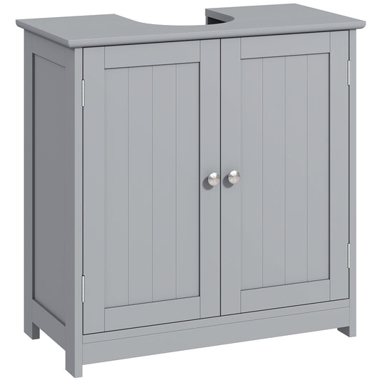 Under Sink Bathroom Cabinet, Freestanding Under Sink Cabinet with 2 Doors and Adjustable Shelf for Basin without or with Pedestal, Grey