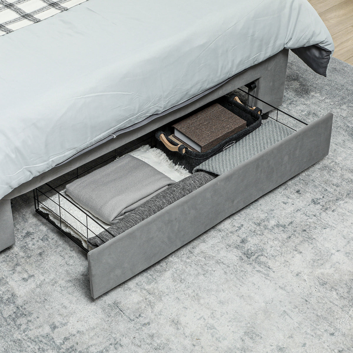 Double Size Ottoman Bed Frame 140W x 193.5D x 95Hcm with Front Drawer - Grey