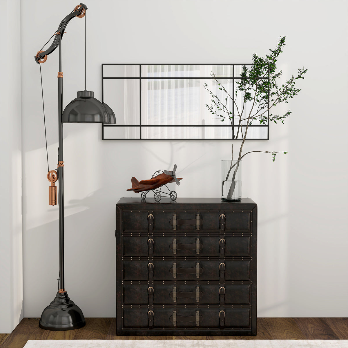 Decorative Grid Wall Mirror, with Back Hooks