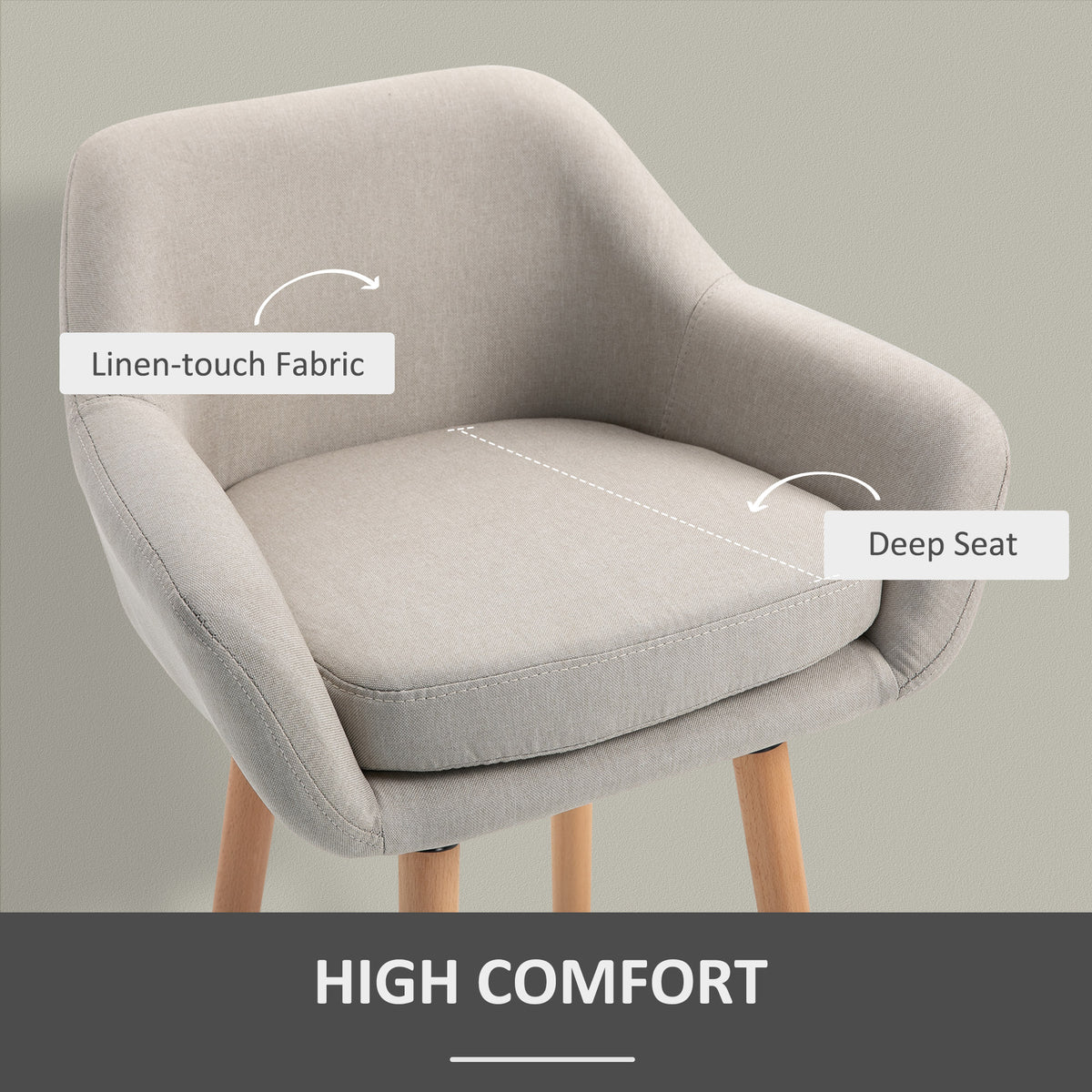 Set of 2 Bar Stools Modern Upholstered Seat Bar Chairs with Metal Frame, Solid Wood Legs Living Room Dining Room Fabric Furniture - Beige