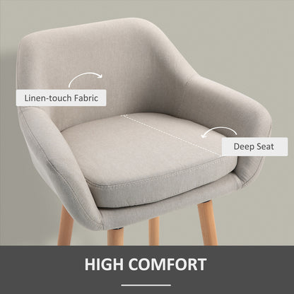 Set of 2 Bar Stools Modern Upholstered Seat Bar Chairs with Metal Frame, Solid Wood Legs Living Room Dining Room Fabric Furniture - Beige