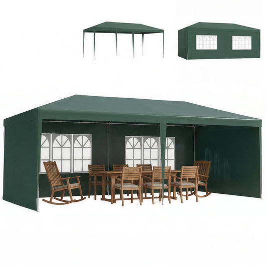 6x3 m Party Tent Gazebo Marquee Outdoor Patio Canopy Shelter with Windows and Side Panels, Green