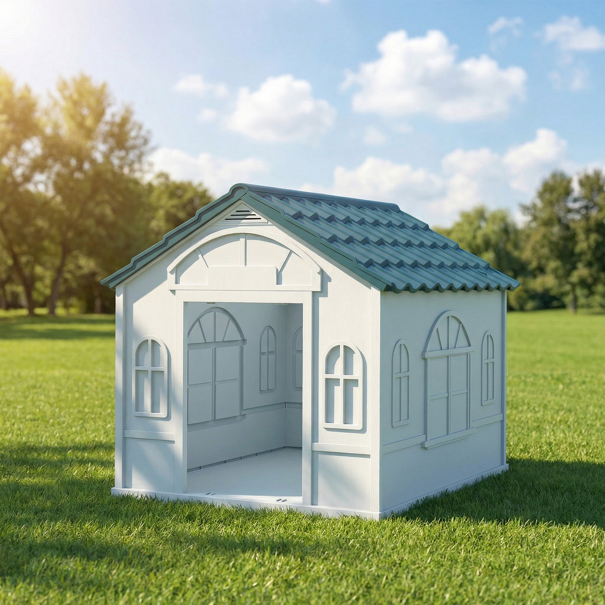 Plastic Weather-Resistant Dog House, for Indoors and Outdoors, Medium Dogs