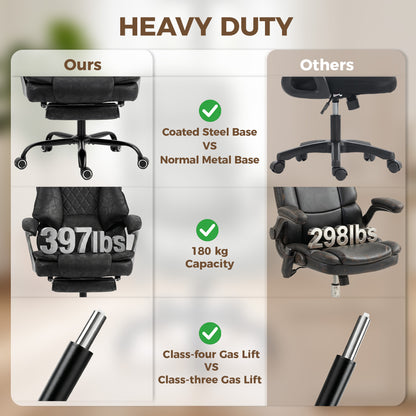Executive Office Chair, Leathaire Big and Tall Office Chair 180 kg with Wide Seat, Reclining, Lumbar Support