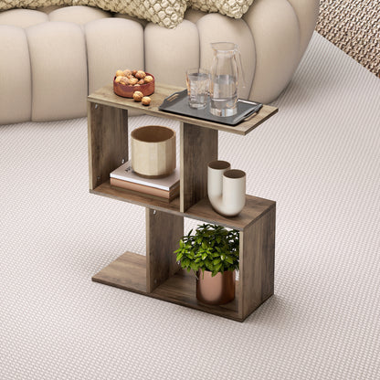 Side Table, Narrow End Table with Storage Shelves, S-Shaped, 3-Tier, 50W x 19.5D x 58H cm