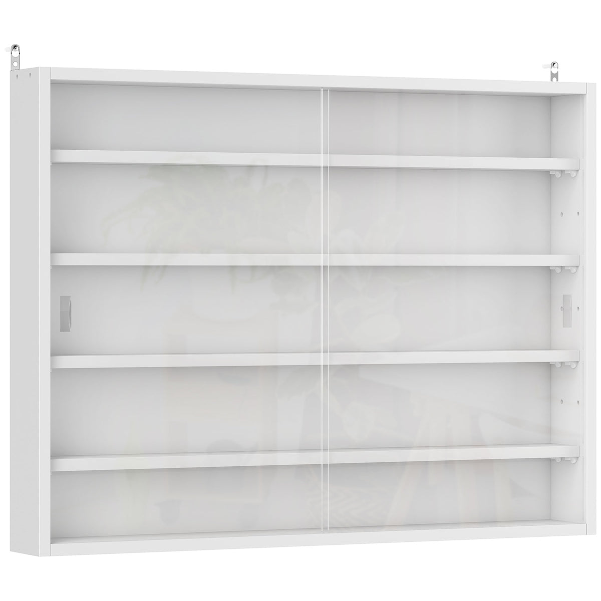 5-Tier Wall Display Shelf Unit Cabinet w/ 4 Adjustable Shelves Glass Doors Home Office Ornaments 60x80cm White