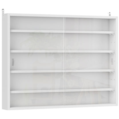 5-Tier Wall Display Shelf Unit Cabinet w/ 4 Adjustable Shelves Glass Doors Home Office Ornaments 60x80cm White
