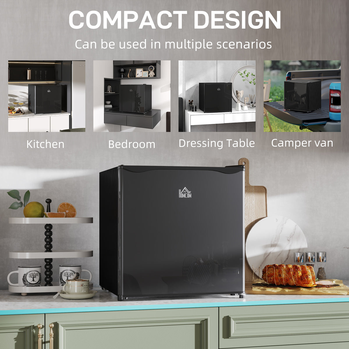 46 Litre Table Top Mini Fridge, Small Fridge with Ice Box, Reversible Door, Adjustable Temperature and Legs for Bedrooms, Home Office